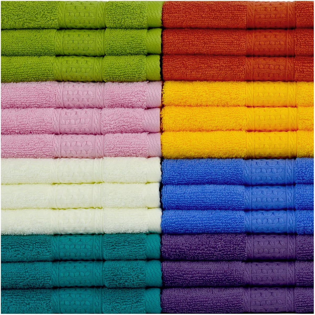 Wash Cloths for Showering 24-Pack Soft Cotton, 8 Colors 13” x 13”