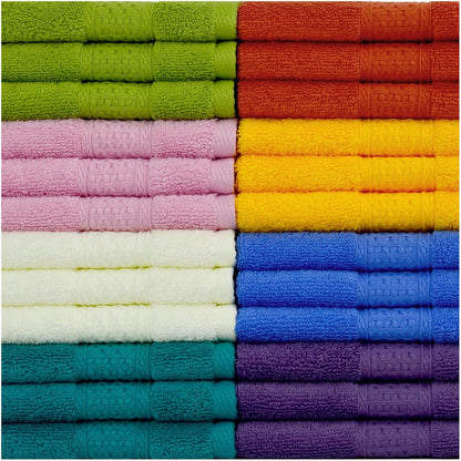 Wash Cloths for Showering 24-Pack Soft Cotton, 8 Colors 13” x 13”