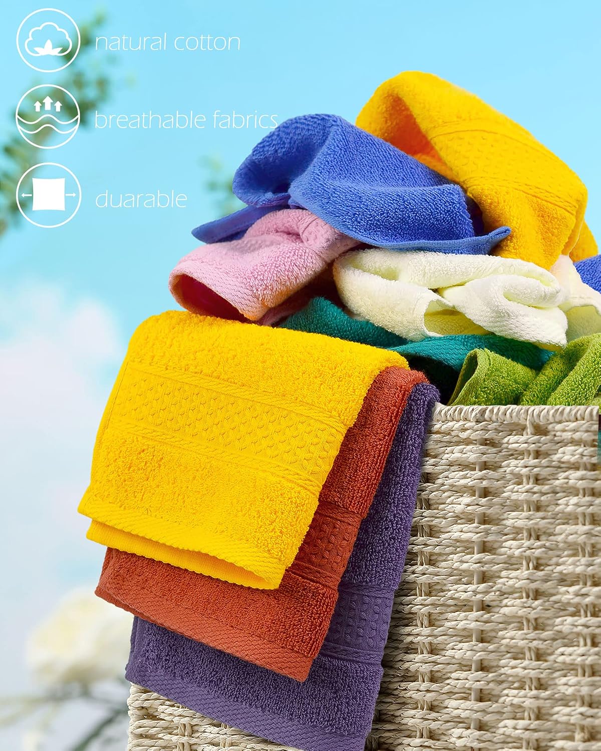 Wash Cloths for Showering 24-Pack Soft Cotton, 8 Colors 13” x 13”