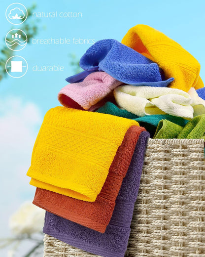 Wash Cloths for Showering 24-Pack Soft Cotton, 8 Colors 13” x 13”