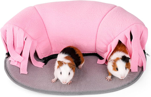 Guinea Pig Tunnel, 2-Way Tunnel for Guinea Pig, Hamster and Other Small Pets, Zip Design for Use and Storage, Pure Pink and Grey