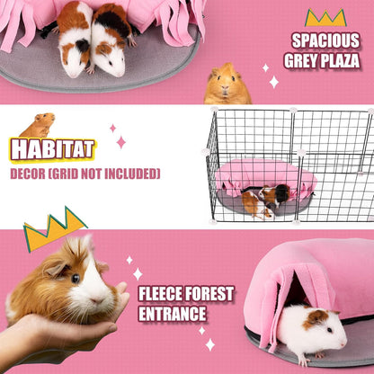Guinea Pig Tunnel, 2-Way Tunnel for Guinea Pig, Hamster and Other Small Pets, Zip Design for Use and Storage, Pure Pink and Grey