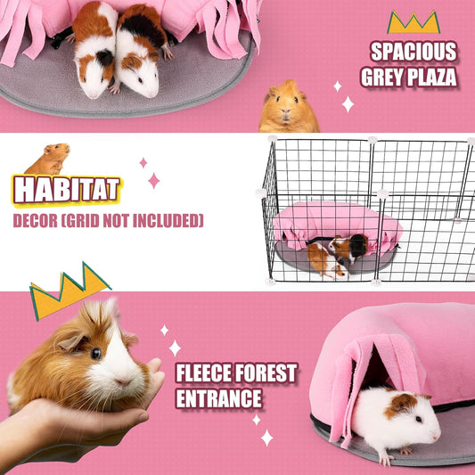 Guinea Pig Tunnel, 2-Way Tunnel for Guinea Pig, Hamster and Other Small Pets, Zip Design for Use and Storage, Pure Pink and Grey
