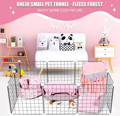 Guinea Pig Tunnel, 2-Way Tunnel for Guinea Pig, Hamster and Other Small Pets, Zip Design for Use and Storage, Pure Pink and Grey