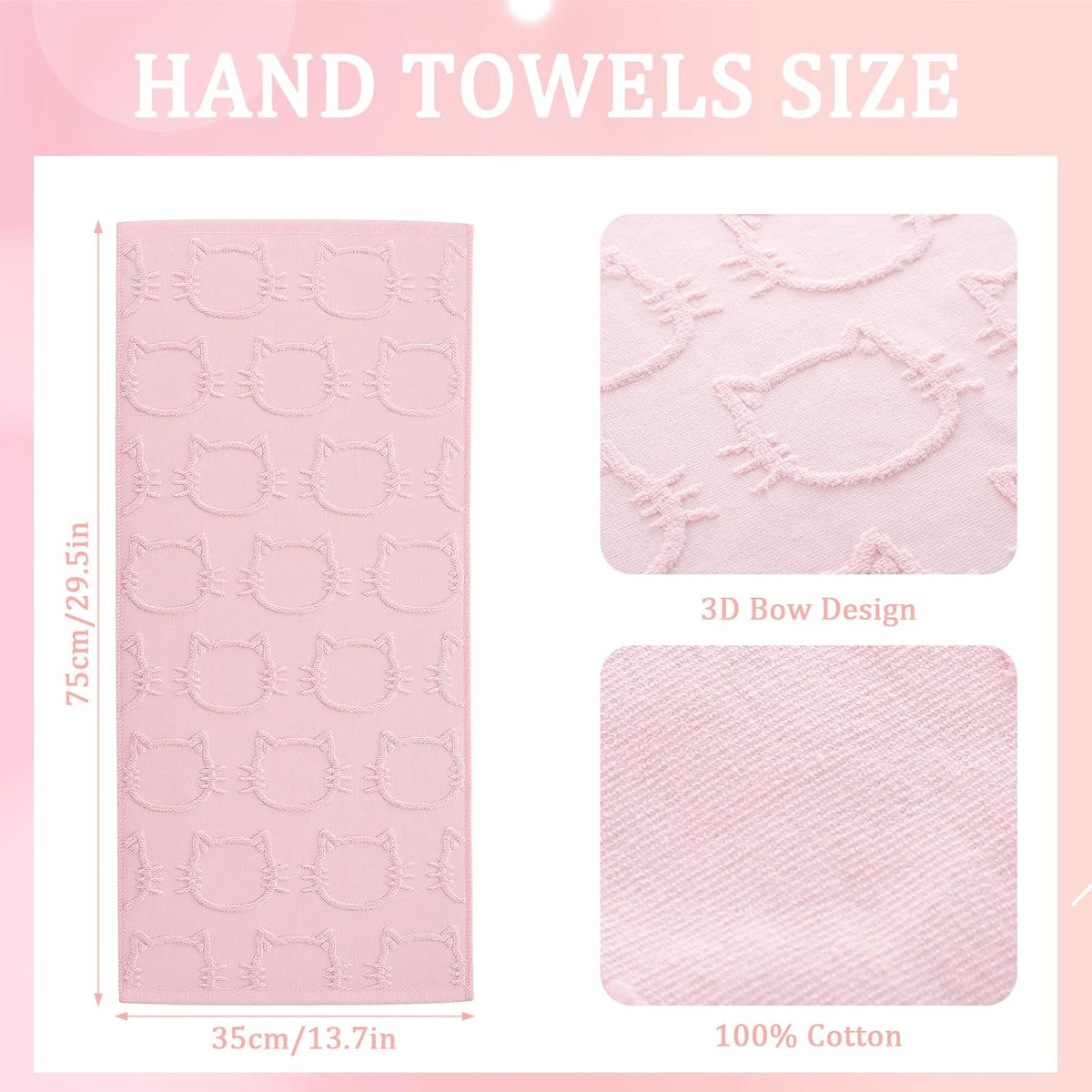 3 Pack Pink Cat Bathroom Hand Towels Cute Paw Kitchen Towels Decor 100% Cotton Soft Absorbent Decorative Jacquard Weave Gifts for Kitchen Bathroom Decor, 29.5 x 13.7 Inch