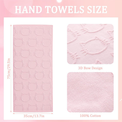 3 Pack Pink Cat Bathroom Hand Towels Cute Paw Kitchen Towels Decor 100% Cotton Soft Absorbent Decorative Jacquard Weave Gifts for Kitchen Bathroom Decor, 29.5 x 13.7 Inch