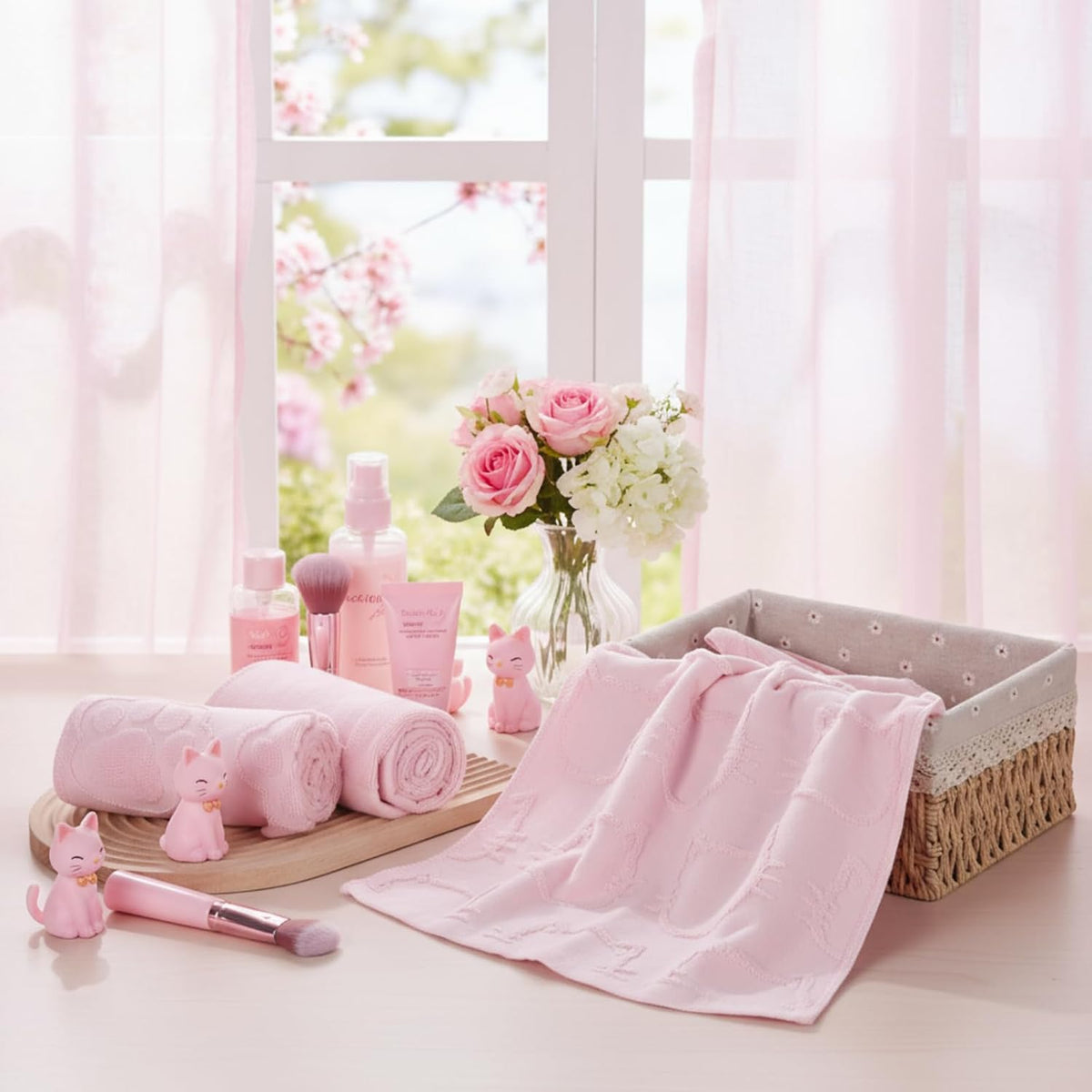 3 Pack Pink Cat Bathroom Hand Towels Cute Paw Kitchen Towels Decor 100% Cotton Soft Absorbent Decorative Jacquard Weave Gifts for Kitchen Bathroom Decor, 29.5 x 13.7 Inch