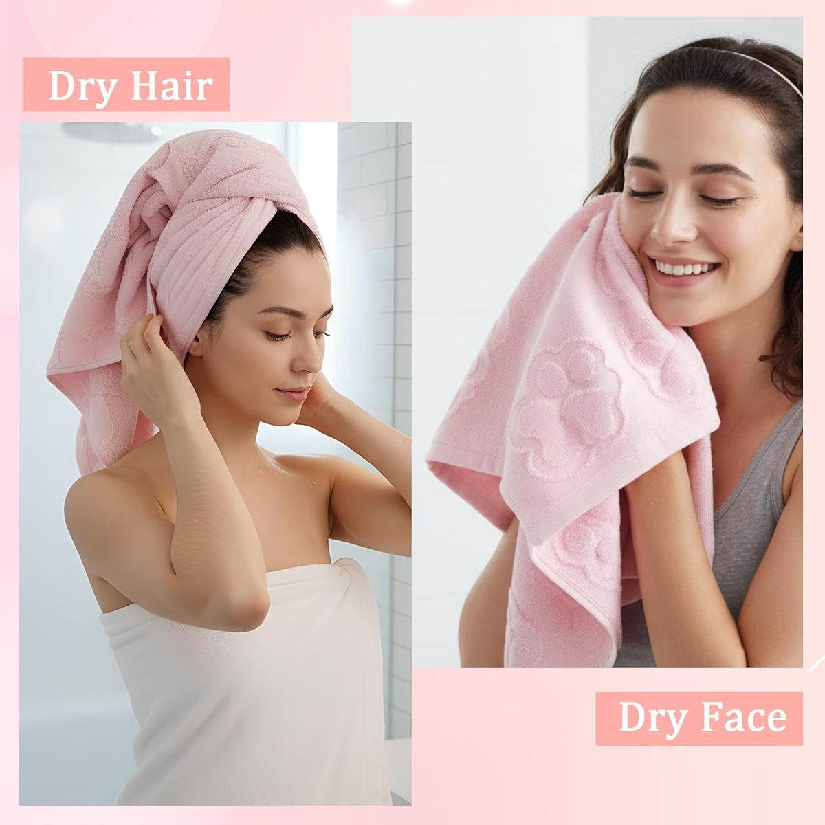 3 Pack Pink Cat Bathroom Hand Towels Cute Paw Kitchen Towels Decor 100% Cotton Soft Absorbent Decorative Jacquard Weave Gifts for Kitchen Bathroom Decor, 29.5 x 13.7 Inch