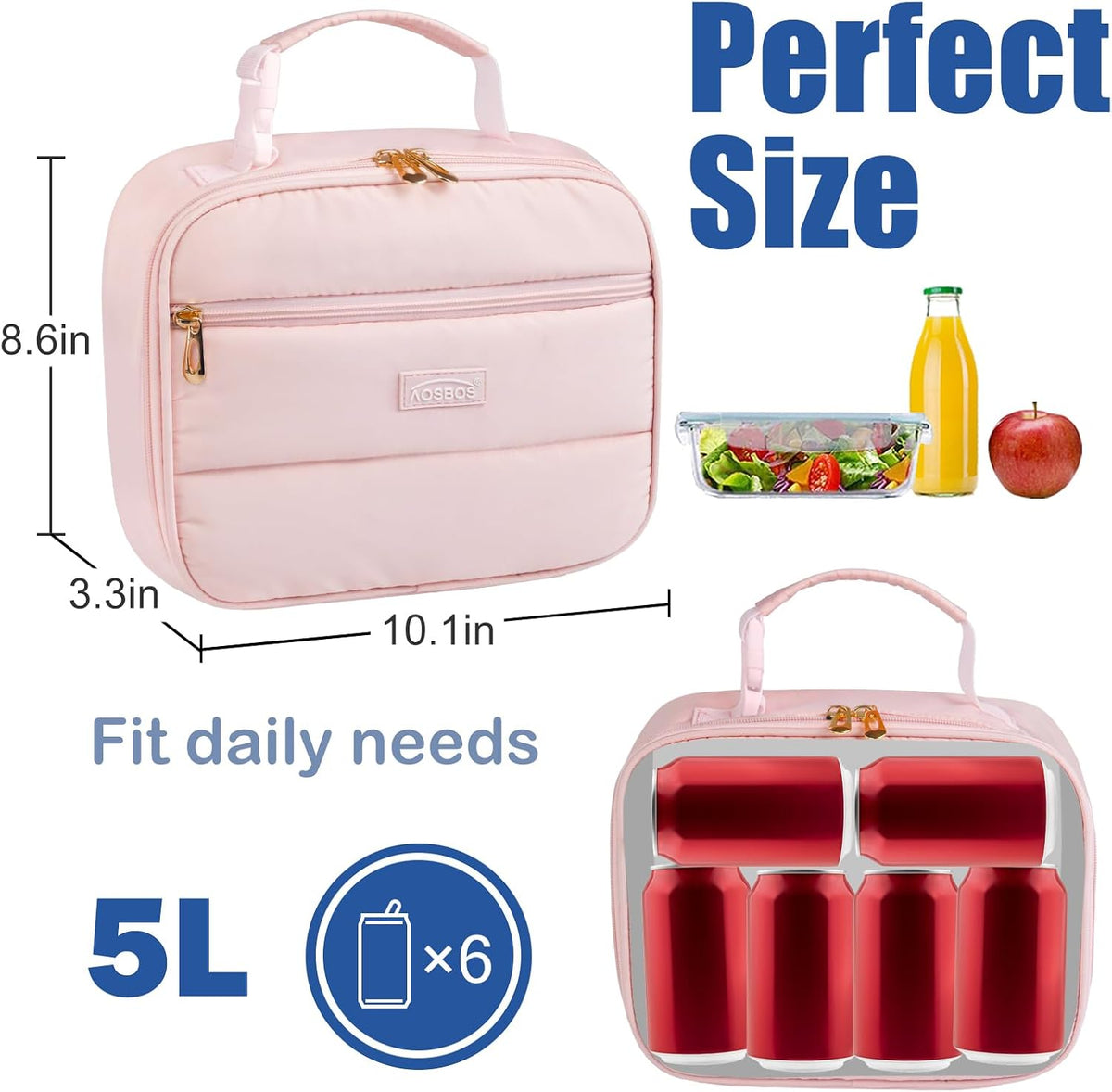 Insulated Pink Lunch Bag for Women,Cute Small Lunch Box for Kids