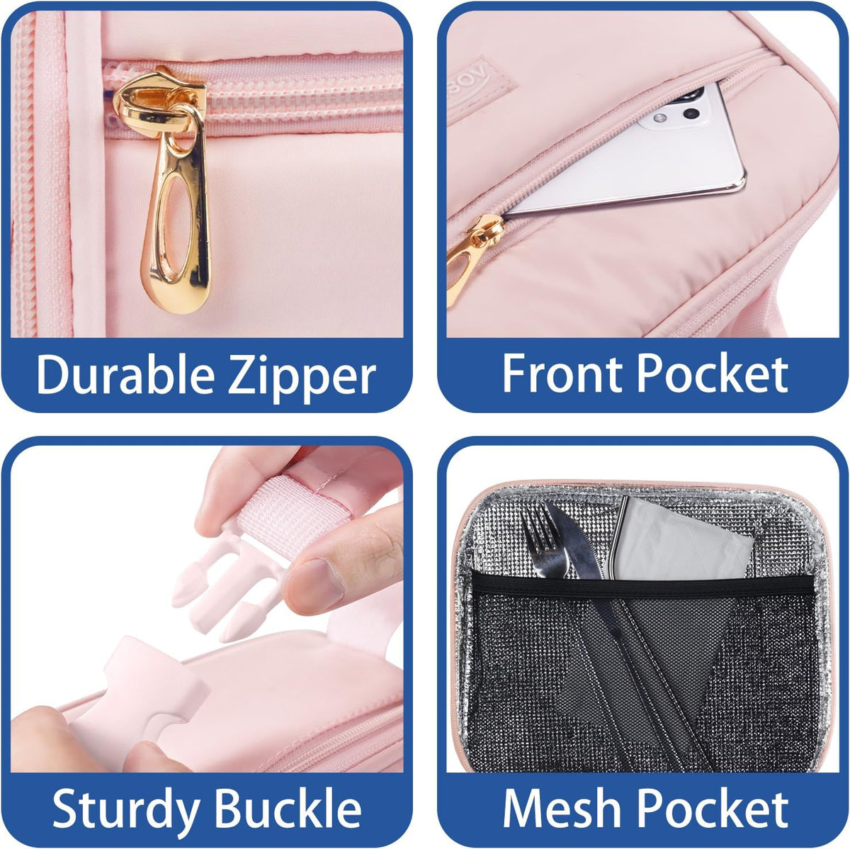 Insulated Pink Lunch Bag for Women,Cute Small Lunch Box for Kids