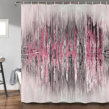 Abstract Shower Curtain, Modern Pink Gold crackNon Decor Bath Curtains, Stripe Contemporary Abstract Painting Fabric Bathtub Shower Curtain Set with Hooks,69X72in