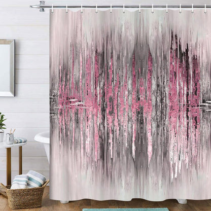Abstract Shower Curtain, Modern Pink Gold crackNon Decor Bath Curtains, Stripe Contemporary Abstract Painting Fabric Bathtub Shower Curtain Set with Hooks,69X72in