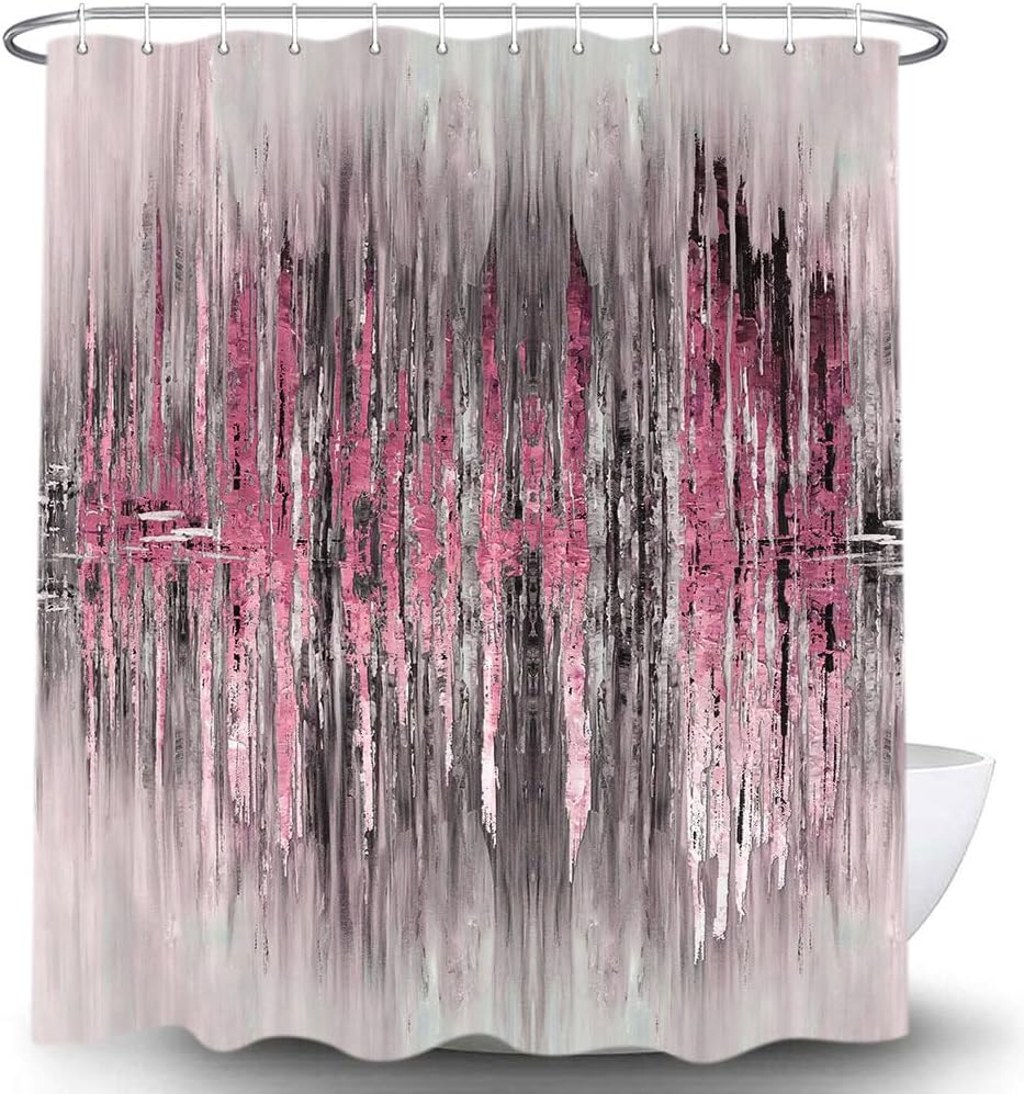 Abstract Shower Curtain, Modern Pink Gold crackNon Decor Bath Curtains, Stripe Contemporary Abstract Painting Fabric Bathtub Shower Curtain Set with Hooks,69X72in