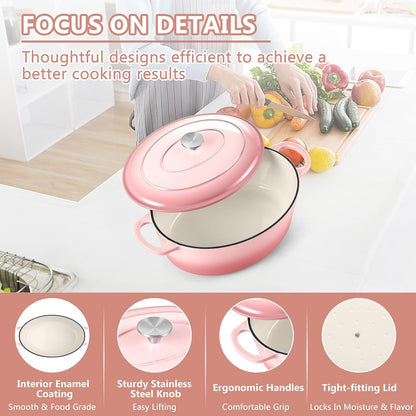 7QT Oval Dutch Oven, Enameled Cast Iron Dutch Oven Pot with Lid
