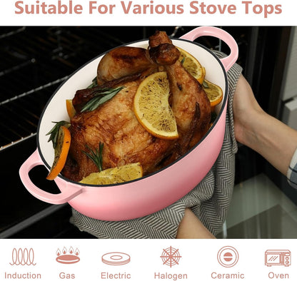 7QT Oval Dutch Oven, Enameled Cast Iron Dutch Oven Pot with Lid