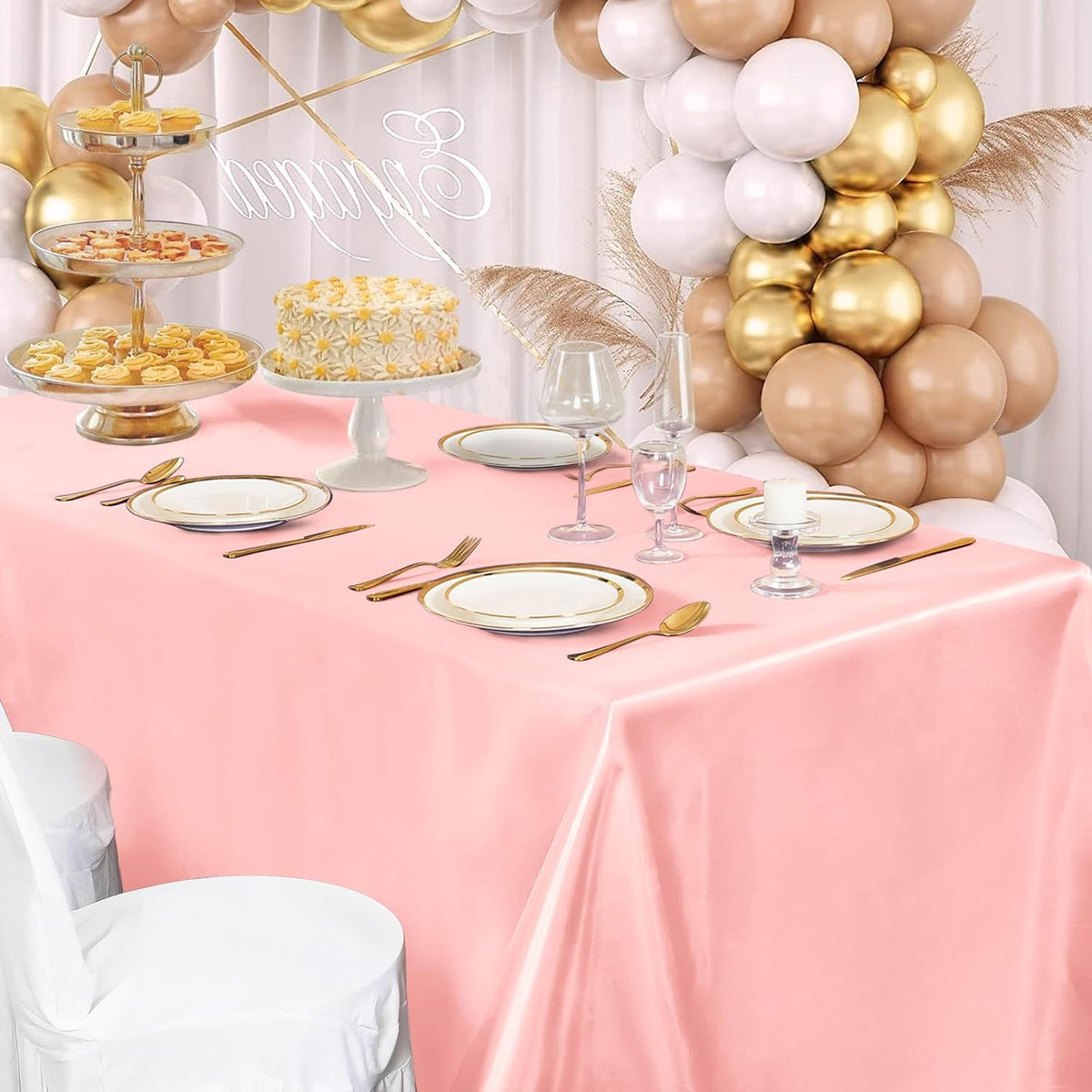 Pink Satin Tablecloth 60 x 102 Inches