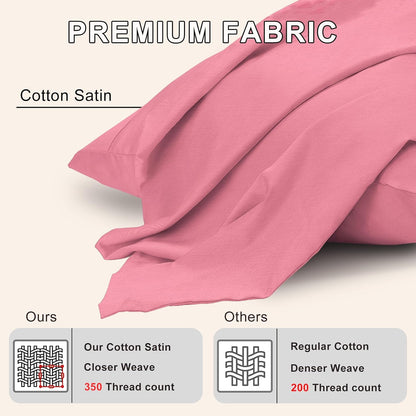 Standard Size Pillow Cases Set of 2, 100% Cotton Sateen, Breathable, Cooling, Soft for Quality Sleep, Pillow Covers with Envelope Closure, 20" x 26", Mauve Pink