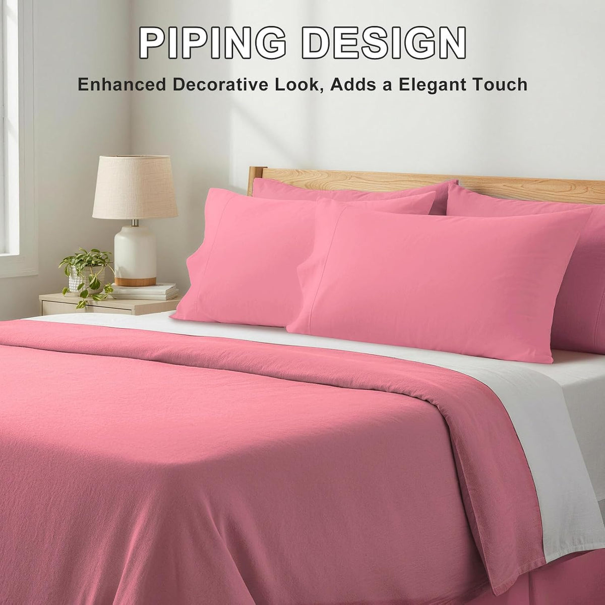Standard Size Pillow Cases Set of 2, 100% Cotton Sateen, Breathable, Cooling, Soft for Quality Sleep, Pillow Covers with Envelope Closure, 20" x 26", Mauve Pink