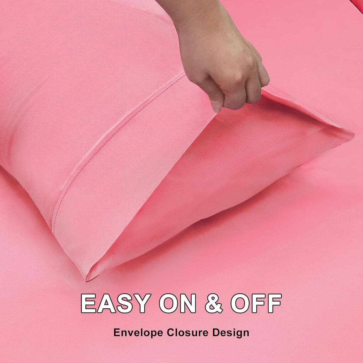 Standard Size Pillow Cases Set of 2, 100% Cotton Sateen, Breathable, Cooling, Soft for Quality Sleep, Pillow Covers with Envelope Closure, 20" x 26", Mauve Pink