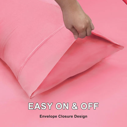 Standard Size Pillow Cases Set of 2, 100% Cotton Sateen, Breathable, Cooling, Soft for Quality Sleep, Pillow Covers with Envelope Closure, 20" x 26", Mauve Pink