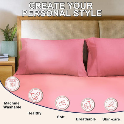 Standard Size Pillow Cases Set of 2, 100% Cotton Sateen, Breathable, Cooling, Soft for Quality Sleep, Pillow Covers with Envelope Closure, 20" x 26", Mauve Pink