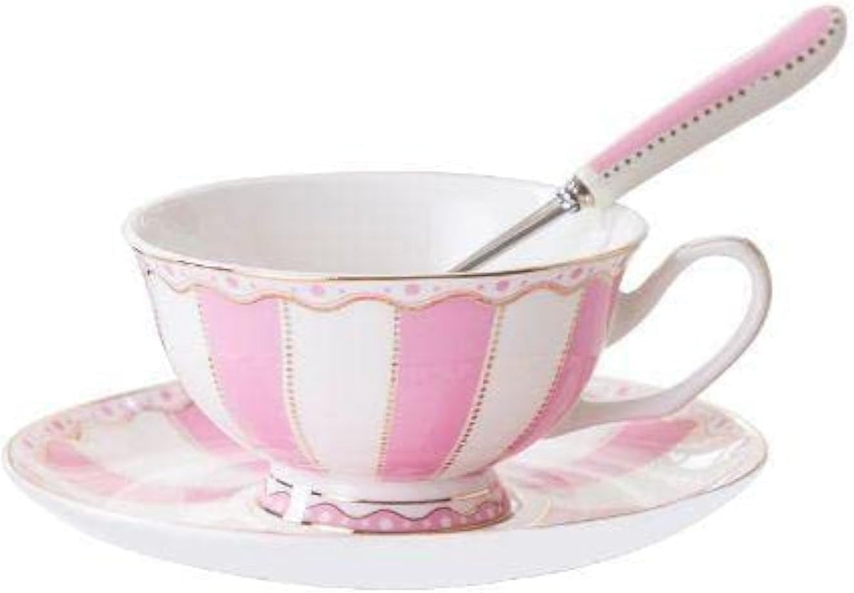 Bone China Pink Tea Cup with Saucer Spoon 3 Piece Set（7oz） Cappuccino Cups, Coffee Cups, Tea Cup Set, British Coffee Cups, Porcelain Tea Set, Latte Cups, Mother's Day Gift