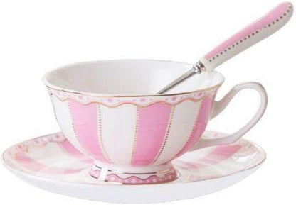 Bone China Pink Tea Cup with Saucer Spoon 3 Piece Set（7oz） Cappuccino Cups, Coffee Cups, Tea Cup Set, British Coffee Cups, Porcelain Tea Set, Latte Cups, Mother's Day Gift
