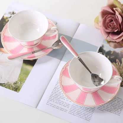 Bone China Pink Tea Cup with Saucer Spoon 3 Piece Set（7oz） Cappuccino Cups, Coffee Cups, Tea Cup Set, British Coffee Cups, Porcelain Tea Set, Latte Cups, Mother's Day Gift