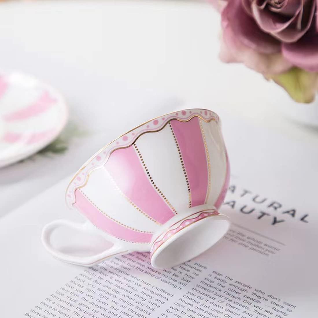 Bone China Pink Tea Cup with Saucer Spoon 3 Piece Set（7oz） Cappuccino Cups, Coffee Cups, Tea Cup Set, British Coffee Cups, Porcelain Tea Set, Latte Cups, Mother's Day Gift