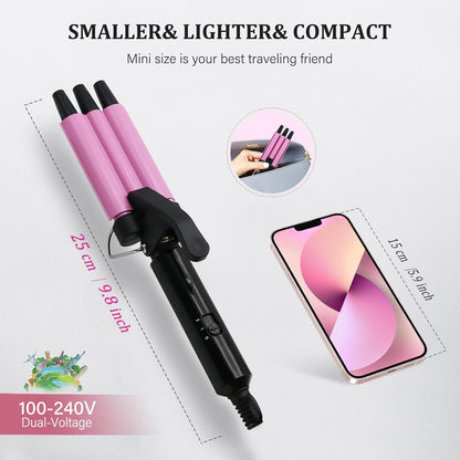 Upgraded Hair Crimper 2 Adjustable Temperature, 1/2 Inch Beach Waves Curling Iron, Hair Waver for Short & Medium Hair, Home and Travel Friendly Crimper Hair Tool, Dual Voltage
