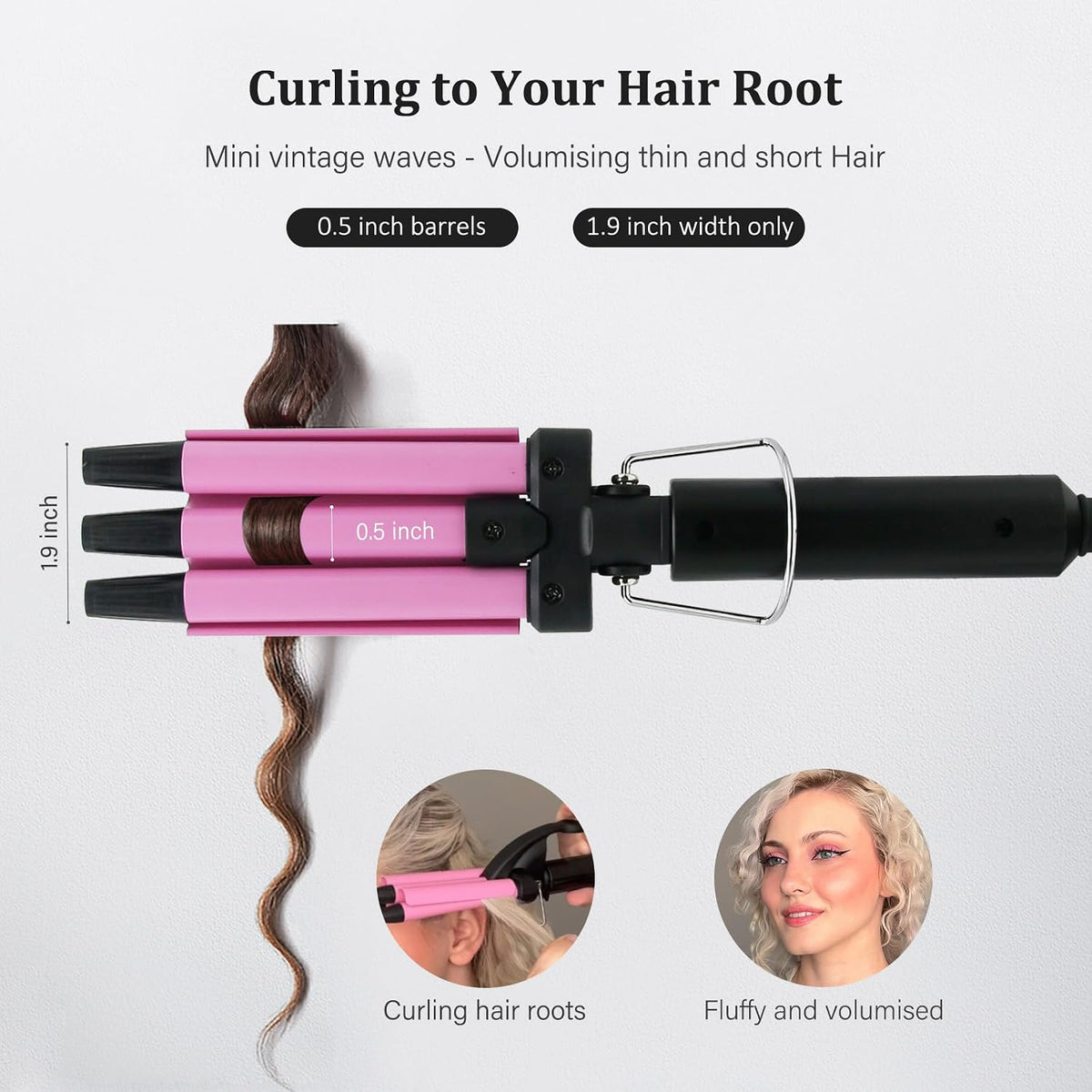 Upgraded Hair Crimper 2 Adjustable Temperature, 1/2 Inch Beach Waves Curling Iron, Hair Waver for Short & Medium Hair, Home and Travel Friendly Crimper Hair Tool, Dual Voltage