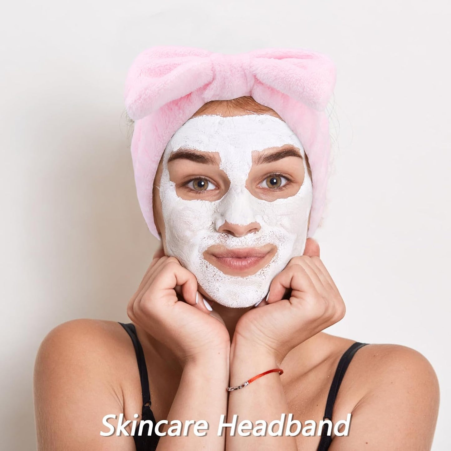 6 Pack Spa Headband, Makeup Headband, Face Wash Headbands, Skincare Headbands, Pink Sponge Hair Band Bow Tie Spa Head Band for Washing Face Wristband Set Hair Accessories for Women Girls