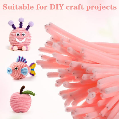 100Pcs Pipe Cleaner Flower Kit, Pink Pipe Cleaners for Crafts, Thick Pastel Fuzzy Chenille Stems for DIY Crafts, Decorations and Creative Projects
