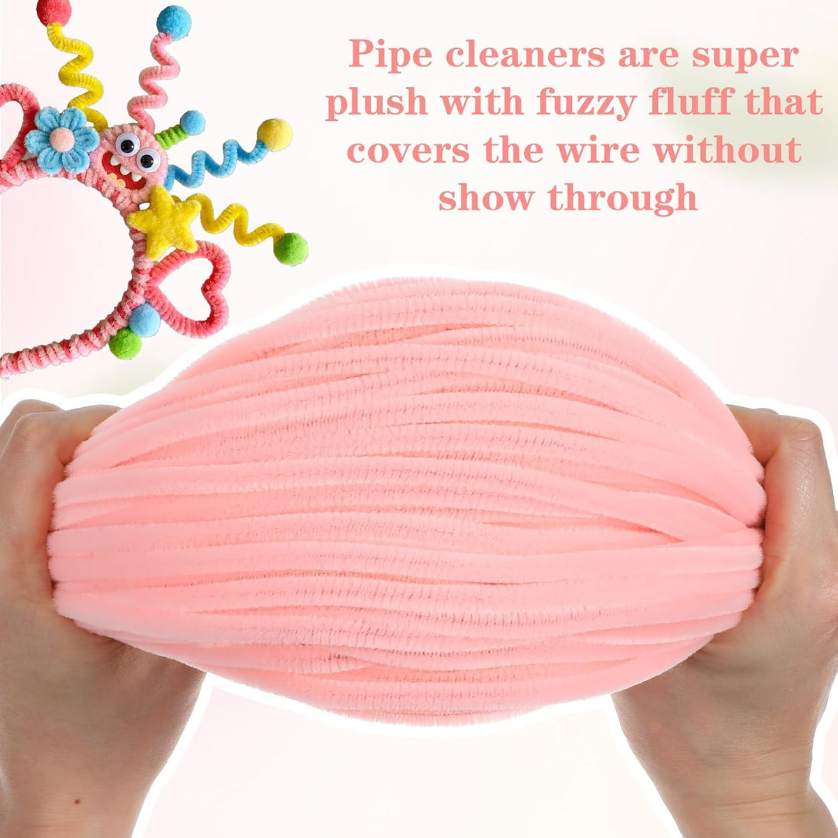 100Pcs Pipe Cleaner Flower Kit, Pink Pipe Cleaners for Crafts, Thick Pastel Fuzzy Chenille Stems for DIY Crafts, Decorations and Creative Projects