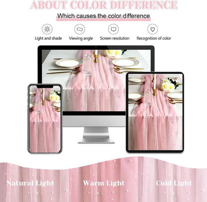 Pink Table Runner,120 Inch 10FT Tulle Gauze Fabric Table Runners with Pearls,1 Piece Sheer Lace Tables Decor for Dining Wedding Birthday Baby Shower Valentine’s Day Home Holiday Party（Pink