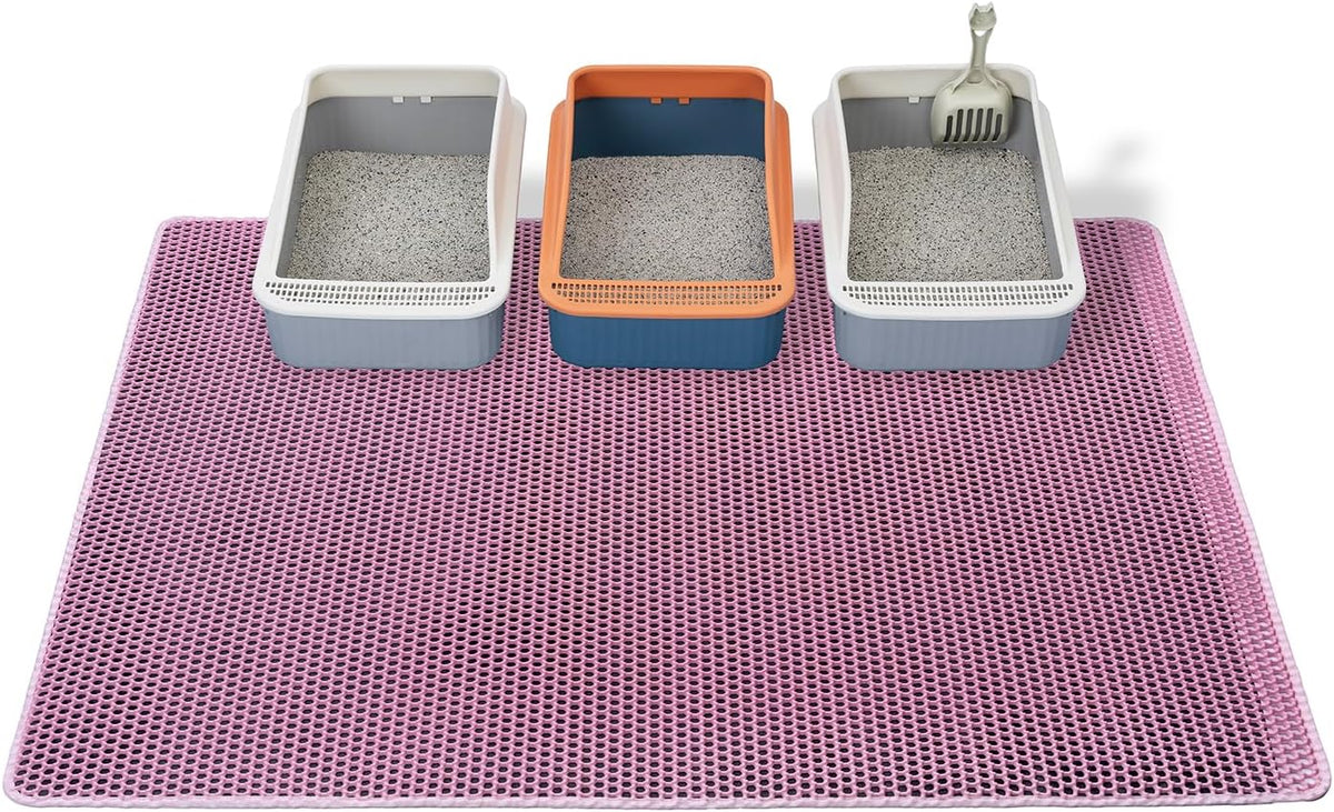 Cat Litter Box Mat-Super Large 47''x36'' Litter Trapping Mat for Cat-XXL Litterbox Matt for Floor-2 Layer Catcher Rug for Pet kitty Litterbox-Waterproof Urine Proof,Non-Slip,Pink