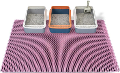 Cat Litter Box Mat-Super Large 47''x36'' Litter Trapping Mat for Cat-XXL Litterbox Matt for Floor-2 Layer Catcher Rug for Pet kitty Litterbox-Waterproof Urine Proof,Non-Slip,Pink