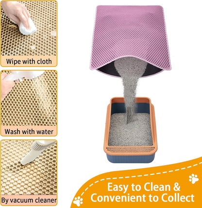 Cat Litter Box Mat-Super Large 47''x36'' Litter Trapping Mat for Cat-XXL Litterbox Matt for Floor-2 Layer Catcher Rug for Pet kitty Litterbox-Waterproof Urine Proof,Non-Slip,Pink