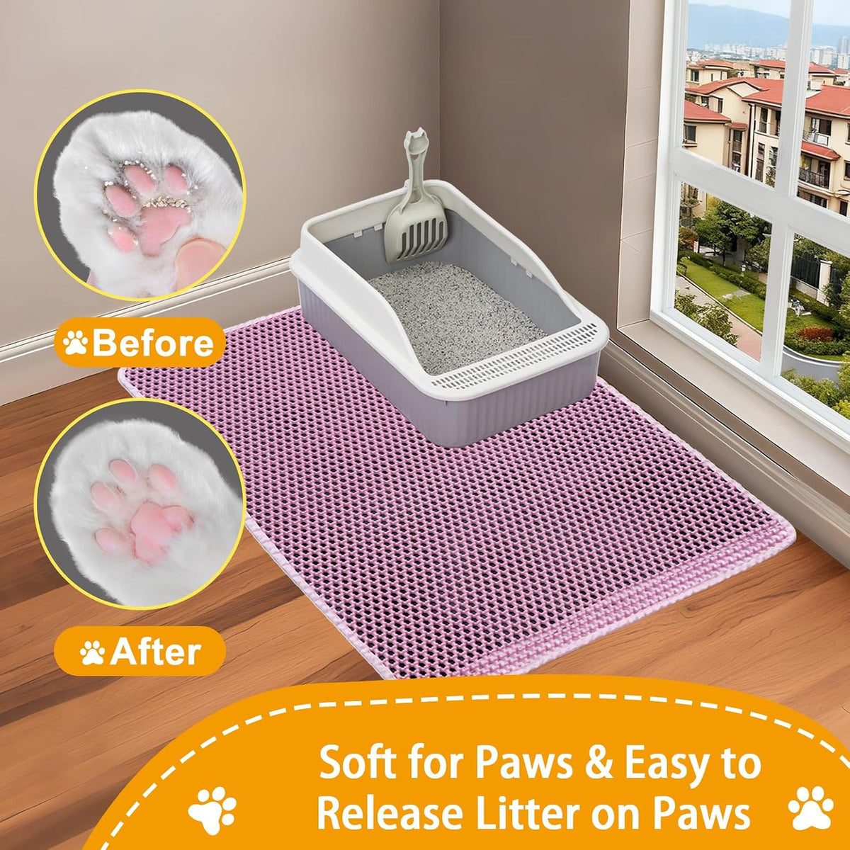 Cat Litter Box Mat-Super Large 47''x36'' Litter Trapping Mat for Cat-XXL Litterbox Matt for Floor-2 Layer Catcher Rug for Pet kitty Litterbox-Waterproof Urine Proof,Non-Slip,Pink