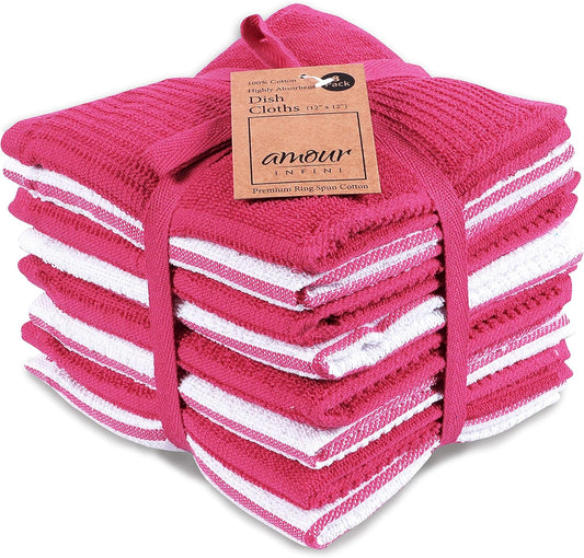 Dish Cloths for Washing Dishes Set of 8 - Highly Absorbent, Super Soft Kitchen Dishcloths - Reusable Quick Dry Dish Rags for Cleaning & Drying Kitchen Linens (12x12 Inch - Pink)