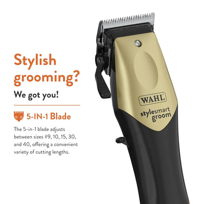 WAHL Professional Animal StyleSmart Cordless Clipper Kit for Pet, Dog & Cat Grooming (#70007) - Dog, Cat & Horse Grooming Supplies - Pet Hair Trimmer - with Guide Combs & Blade - Gold