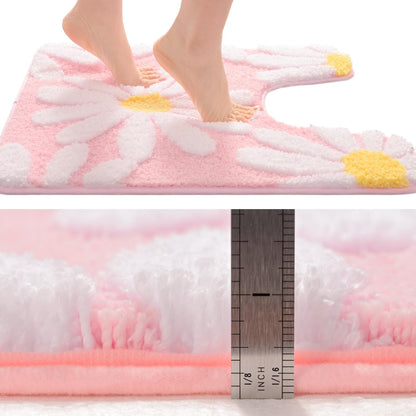 Toilet Rugs U Shaped, Pink Toilet Mat Cute Daisy Contour Bath Rug 20"x20", Extra Thick Soft Machine Washable Toilet Carpet, Non Slip Bathroom Floor Mats Super Absorbent Microfiber Bath Rugs