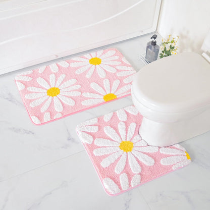 Toilet Rugs U Shaped, Pink Toilet Mat Cute Daisy Contour Bath Rug 20"x20", Extra Thick Soft Machine Washable Toilet Carpet, Non Slip Bathroom Floor Mats Super Absorbent Microfiber Bath Rugs