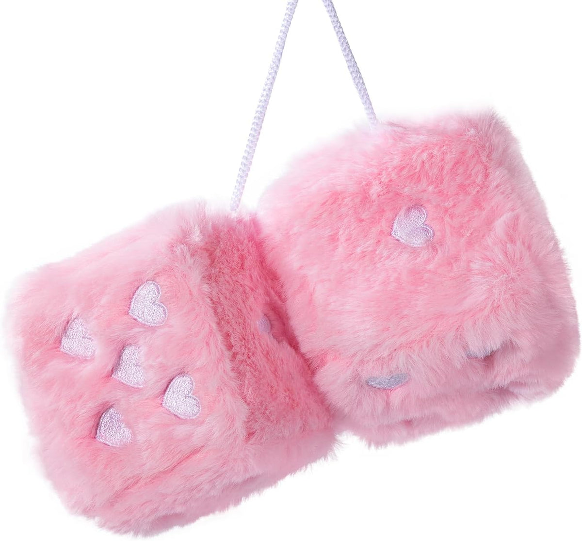 Pair 3'' Fuzzy Dice for Car, Baby Pink Car Dice for Rearview Mirror Decor