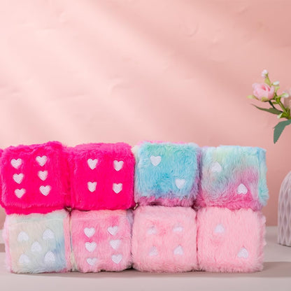 Pair 3'' Fuzzy Dice for Car, Baby Pink Car Dice for Rearview Mirror Decor