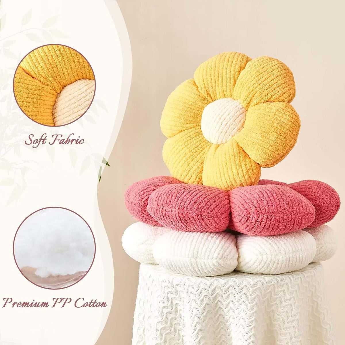 Flower Throw Pillow, Soft Peach Pink 19.6" Shaped Floor Pillow for Home Decor, Cute Aesthetic Plush Decorative Pillows for Bed, Sofa, Couch