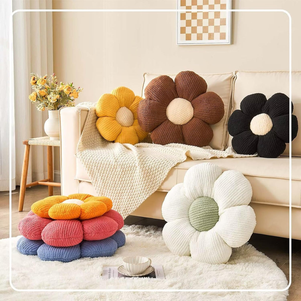 Flower Throw Pillow, Soft Peach Pink 19.6" Shaped Floor Pillow for Home Decor, Cute Aesthetic Plush Decorative Pillows for Bed, Sofa, Couch