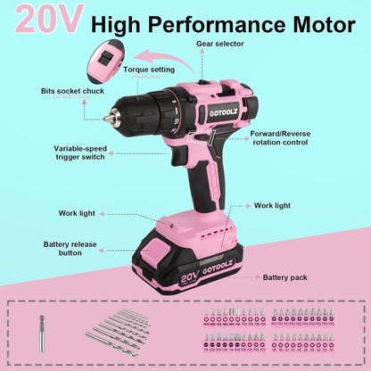 293PC Home Tool Set with Power Drill, Household Repairing Tool Kit