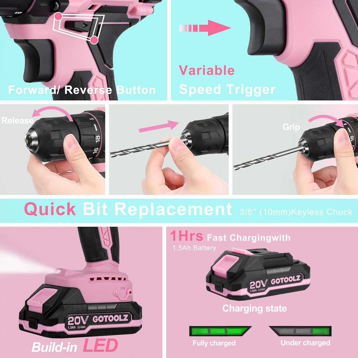 293PC Home Tool Set with Power Drill, Household Repairing Tool Kit