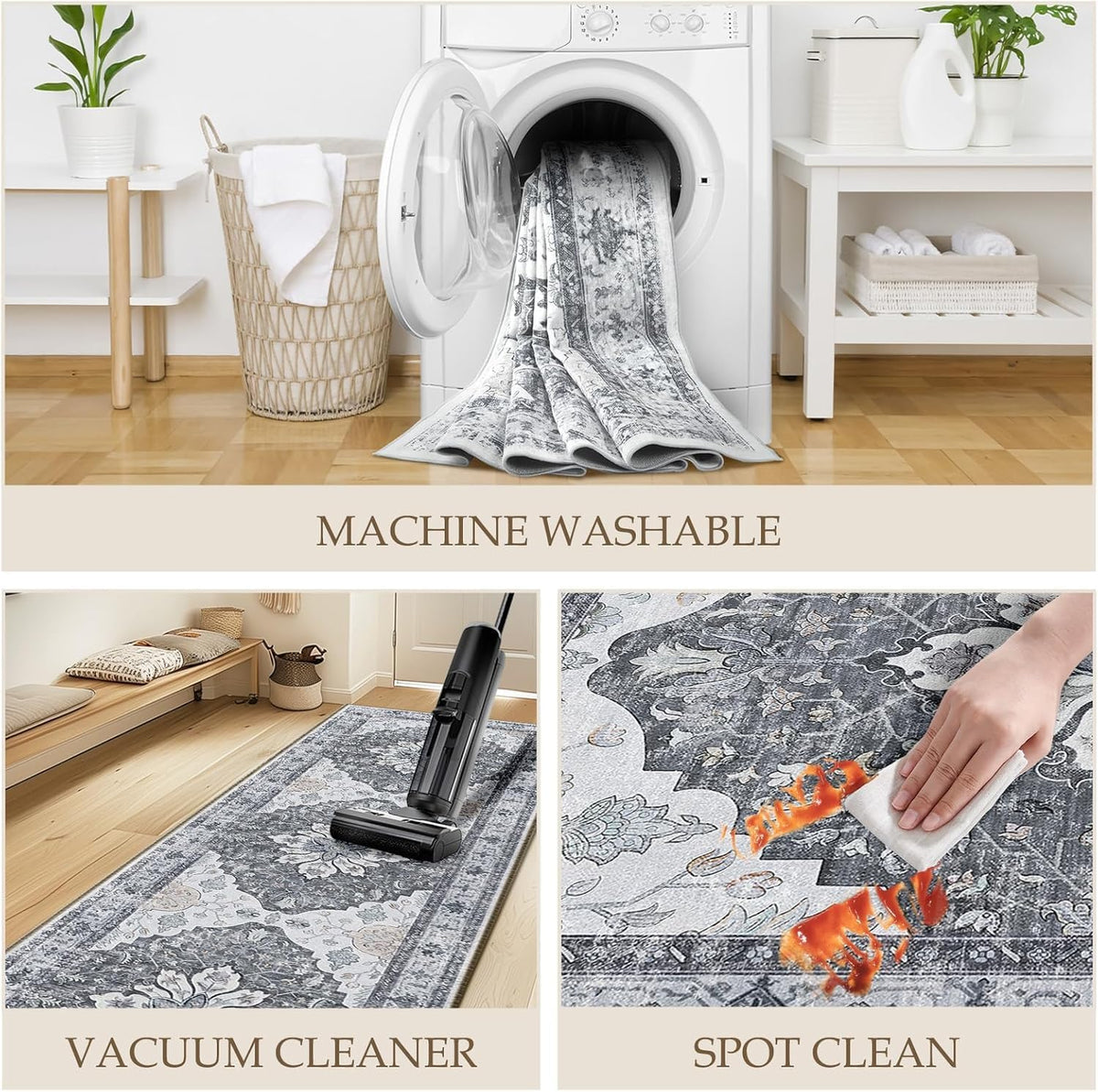 Light Pink Grey Off White Cotemporary Abstract Texture Indoor Rugs for Living Room Bedroom Dining Room Machine Washable Non Shedding Soft Carpet 4x6 Nursery Guestroom Modern Art Aesthetic Area Rug